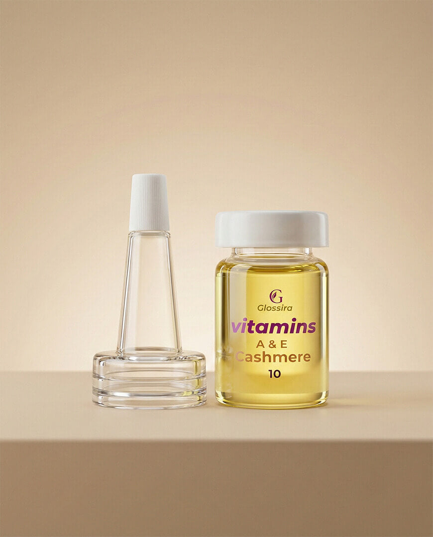 أمبول فيتامينات A&E من مجموعة الكشمير لتغذية جزيئية مركزة وحماية الشعر من التقصف.