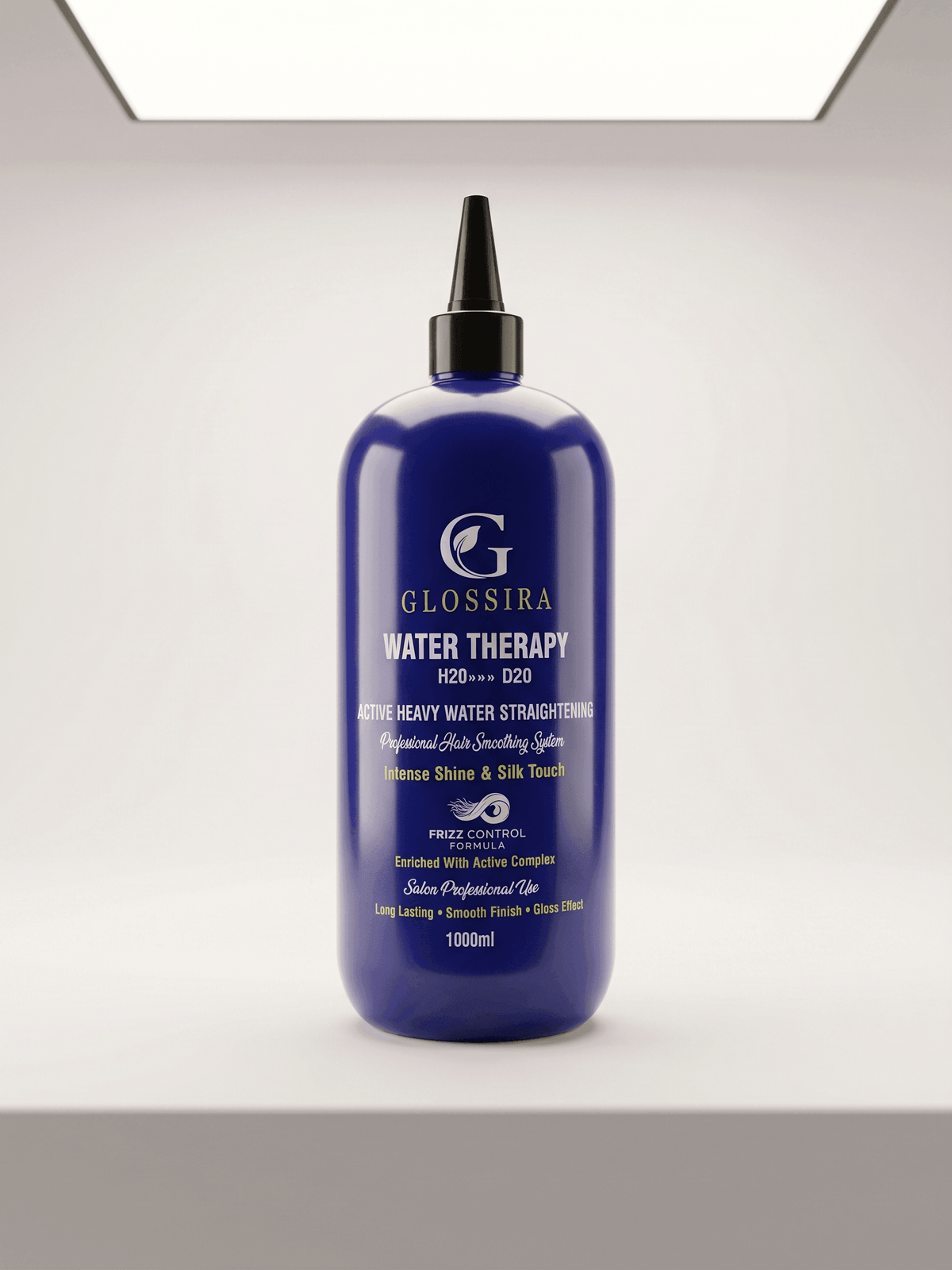 عبوة فرد الماء النشط Water Therapy من جلوسيرا بخلفية احترافية. Glossira Water Therapy Professional Hair Smoothing System.